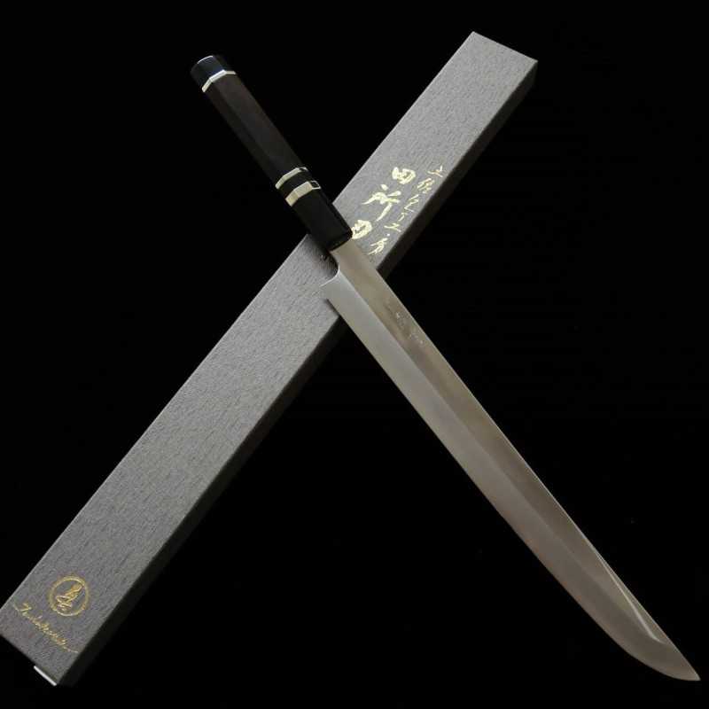 TADOKORO HAMONO Makoto Gin-san No.3, Takobiki à bout rond, Finition miroir, Manche en ébène (300 mm)