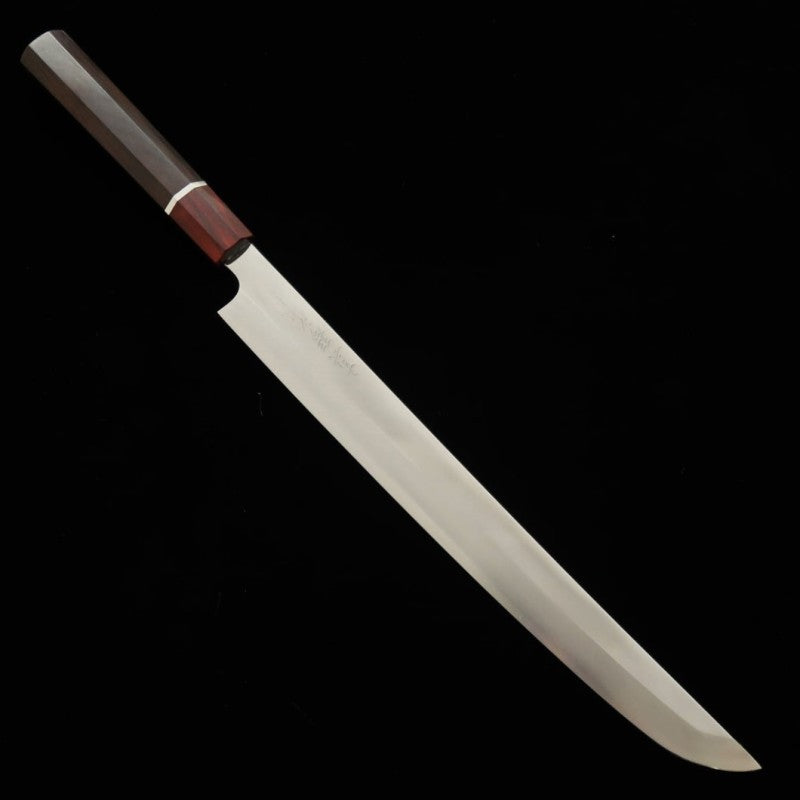 Tadokoro Hamono TADOKORO HAMONO obra Makoto, acabado espejo, Gingami nº3, tako-hiki de punta redondeada, mango de ébano con virola roja (300 mm)