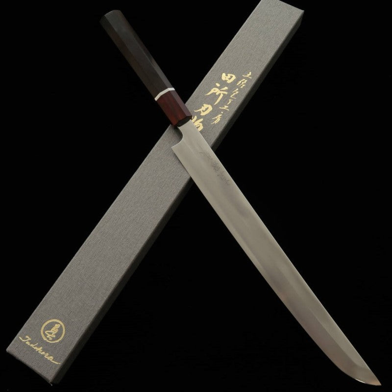 TADOKORO HAMONO, Takohiki Sakimaru, Gin-san n°3, Makoto, finition miroir, manche en ébène, mitre rouge (300 mm)