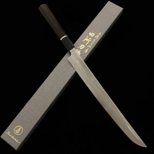 Sakimaru Takohiki TADOKORO HAMONO Makoto Mirror Finish Ginsan with Ebony Silver Wrap Handle (300mm)