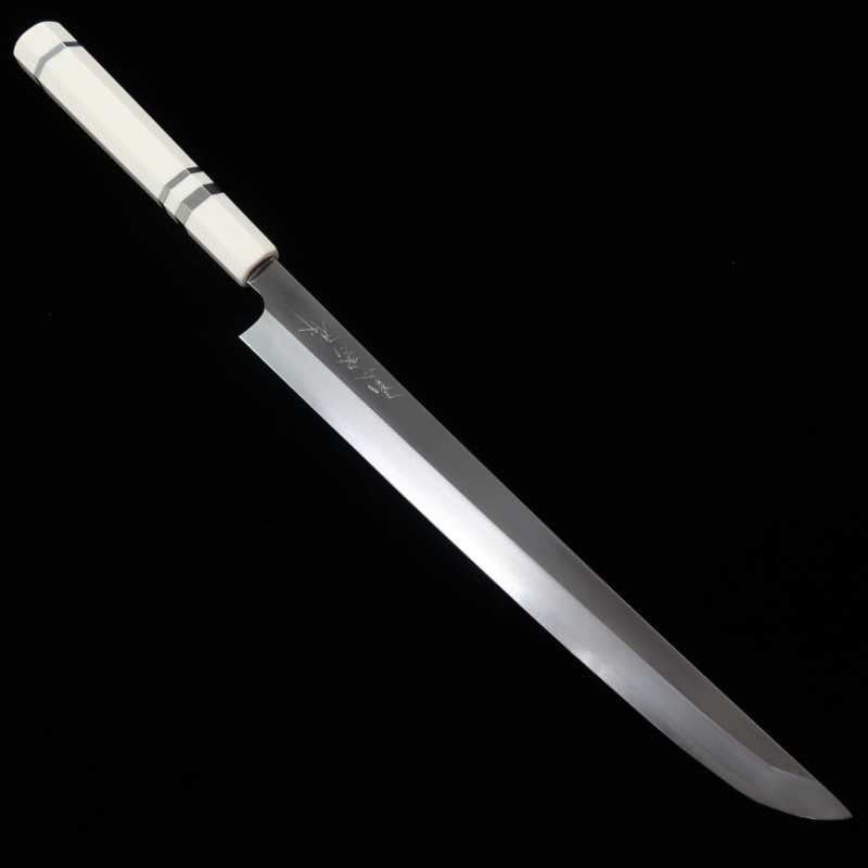 TADOKORO HAMONO Tadokoro Hamono Obra Makoto Acabado espejo Acero Gingami nº3 Sakimaru takobiki Mango de marfil imitación (300 mm)