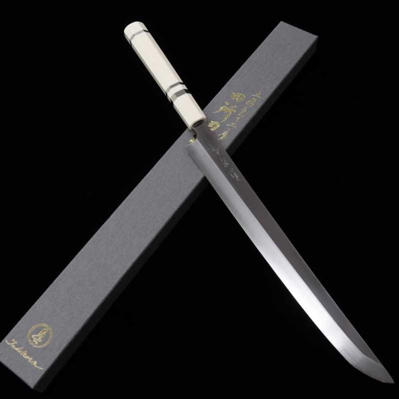 TADOKORO HAMONO Tadokoro Hamono Obra Makoto Acabado espejo Acero Gingami nº3 Sakimaru takobiki Mango de marfil imitación (300 mm)