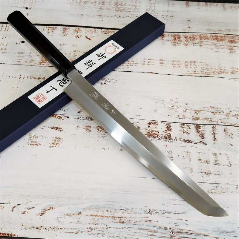 MIURA Obidama Saki-maru Yanagiba, aço Shirogami nº2, cabo octogonal de ébano (270/300mm)