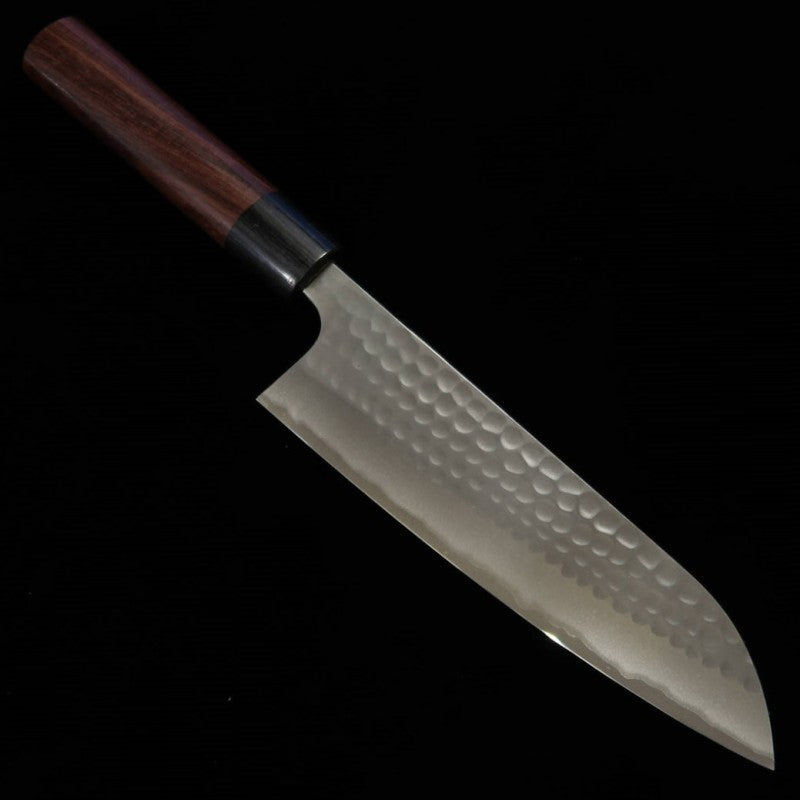 ANRYU Santoku acier bleu n°2, inox martelé, manche octogonal en wengé (170 mm)