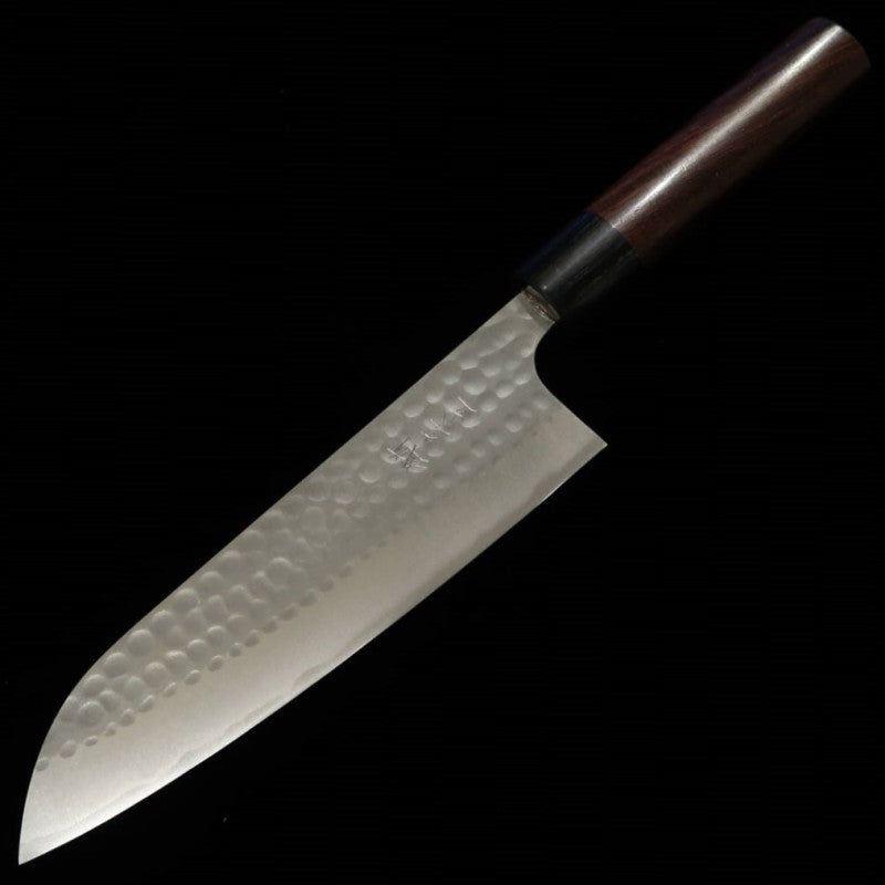 ANRYU Santoku acier bleu n°2, inox martelé, manche octogonal en wengé (170 mm)