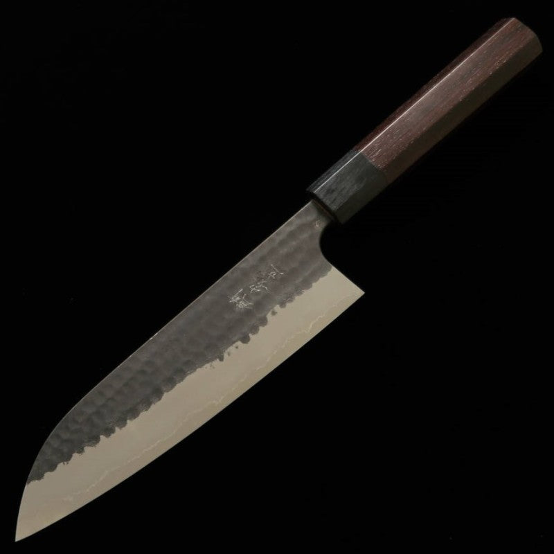 Anryu ANRYU Santoku Aogami Super Martelé Finition noire Manche octogonal en bois de violette (180 mm)