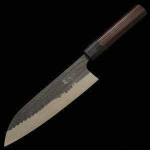 ANRYU, Santoku, Super Blue Steel, Kurouchi and Hammered Finish with Rosewood Octagonal Handle (180mm)