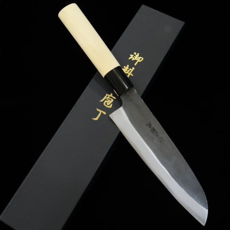 Hidari Yorimitsu HIDARI YORIMITSU Santoku acier SK, finition noire, manche en bois de magnolia (165 mm)