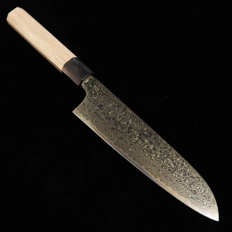 景清 KAGEKIYO ZA-18 黒染めダマスカス ウォルナット八角柄 三徳 (180mm)