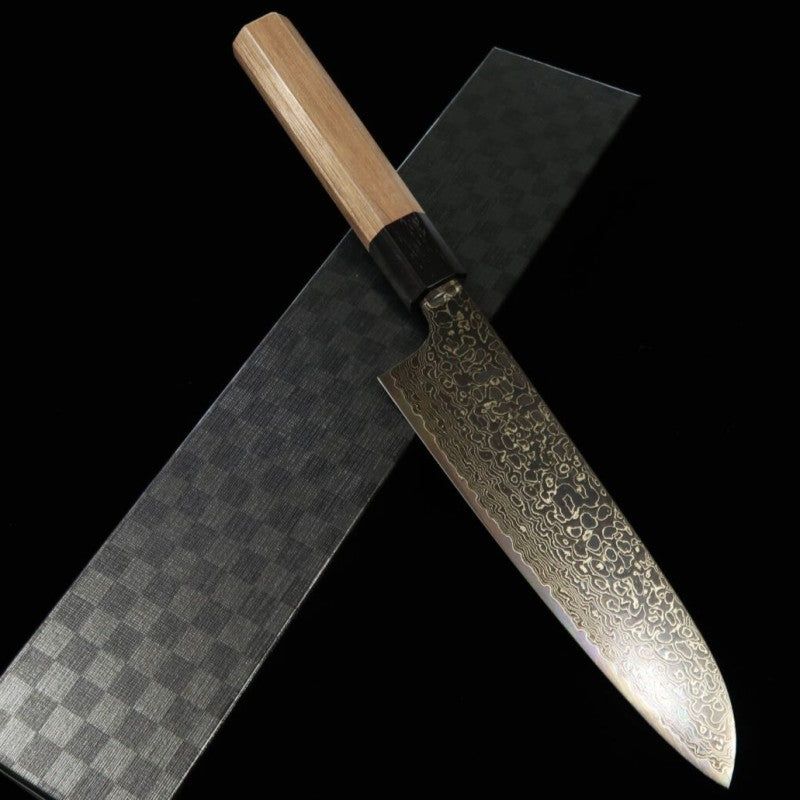 景清 KAGEKIYO ZA-18 黒染めダマスカス ウォルナット八角柄 三徳 (180mm)
