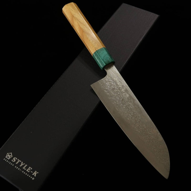 STYLE-K Santoku Makoto Kurosaki Kodama VG-10W Damascus Keyaki Handle (170mm) 