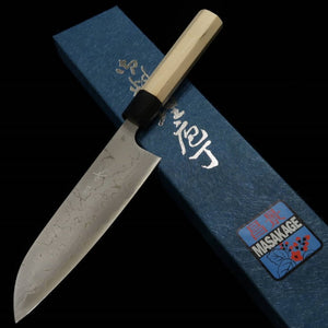 MASAKAGE Shimo Santoku en acier blanc n°2 Damas (170 mm)