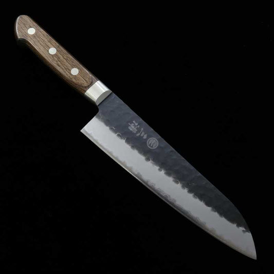 Santoku MIURA Aogami Super Hammered Black Knife with Dark Brown Plywood Handle (180mm)