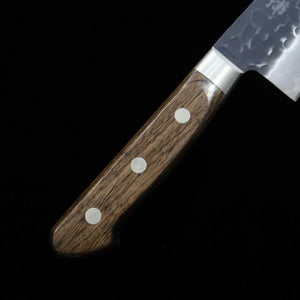 三浦 MIURA 青紙スーパー 鎚目黒打 三徳 焦茶合板柄 (180mm)