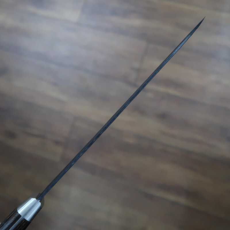 三浦 MIURA 青紙スーパー 鎚目黒打 三徳 焦茶合板柄 (180mm)
