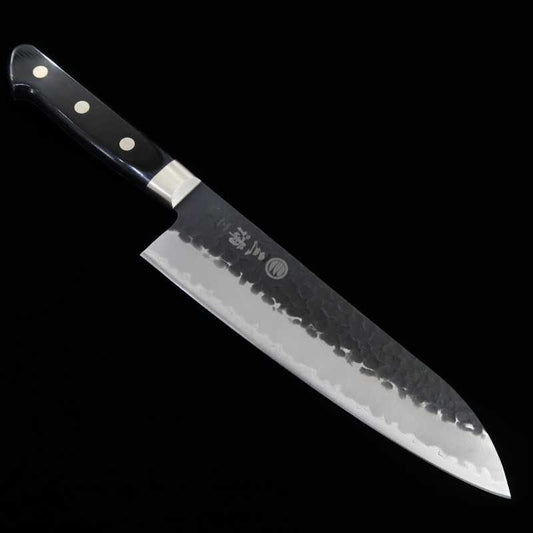 Santoku MIURA Aogami Super Hammered Black with Black Plywood Handle (180mm)