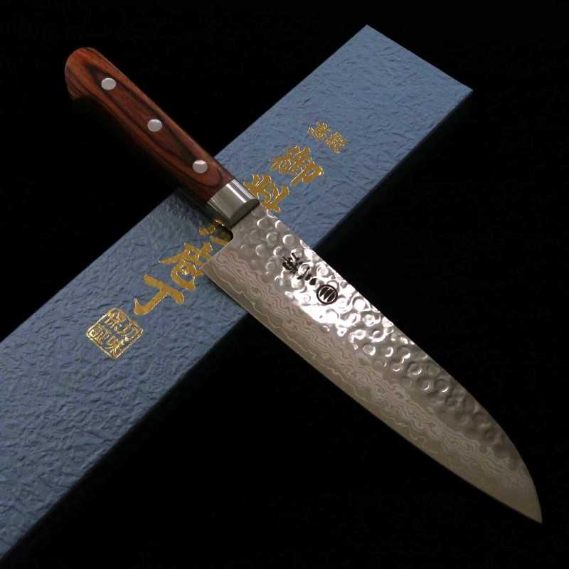 MIURA VG-10 Damas damassé, manche en contreplaqué acajou, Santoku (180 mm)