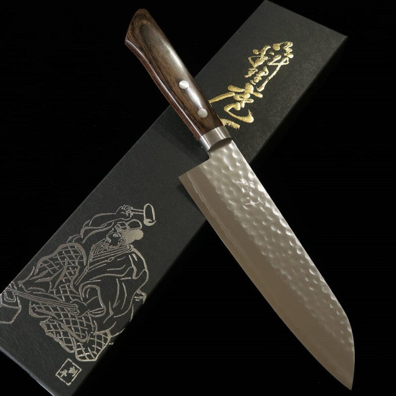 MIURA, Kokuryuu, Santoku, VG10, Martelé, Damas, Manche en frêne brun (170 mm)