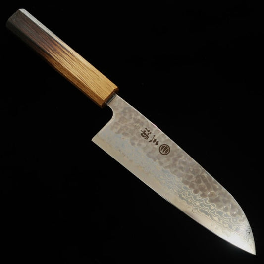 三浦 MIURA 三徳 銀紙三号 白ダマスカス 鎚目 焼漆柄 (165mm)