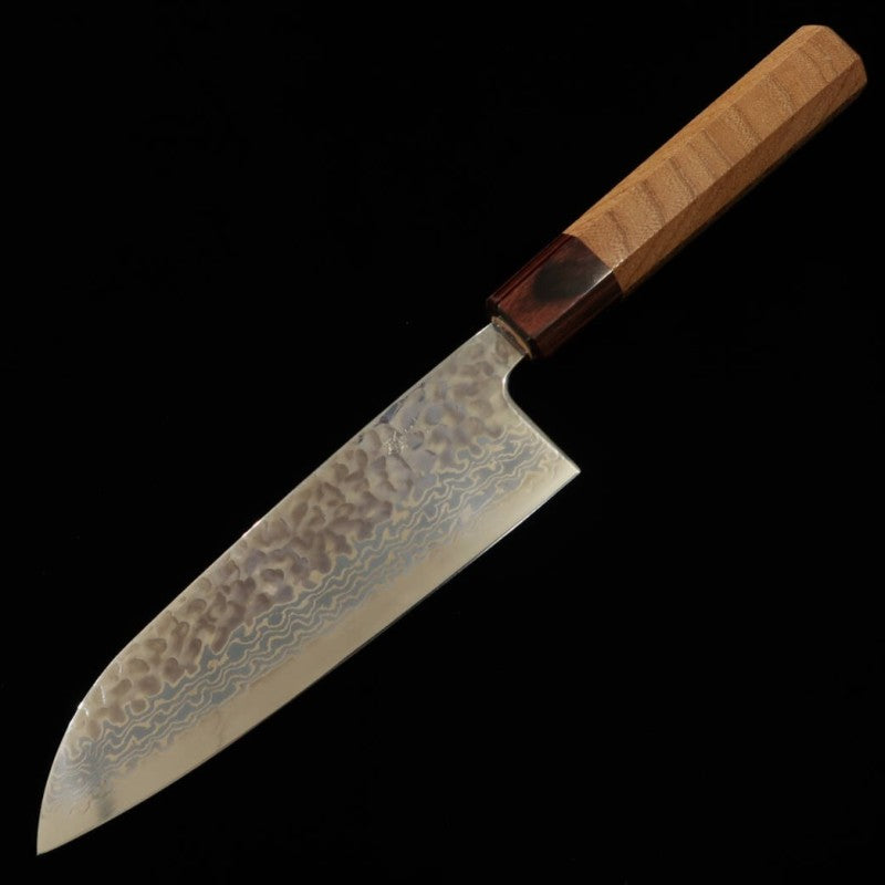 Santoku MIURA Ginsan Steel White Damascus Keyaki Handle (165mm)