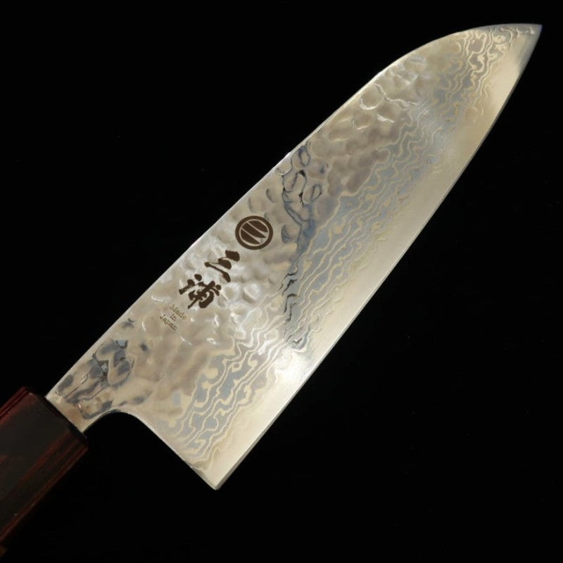 Santoku MIURA Ginsan Steel White Damascus Keyaki Handle (165mm)