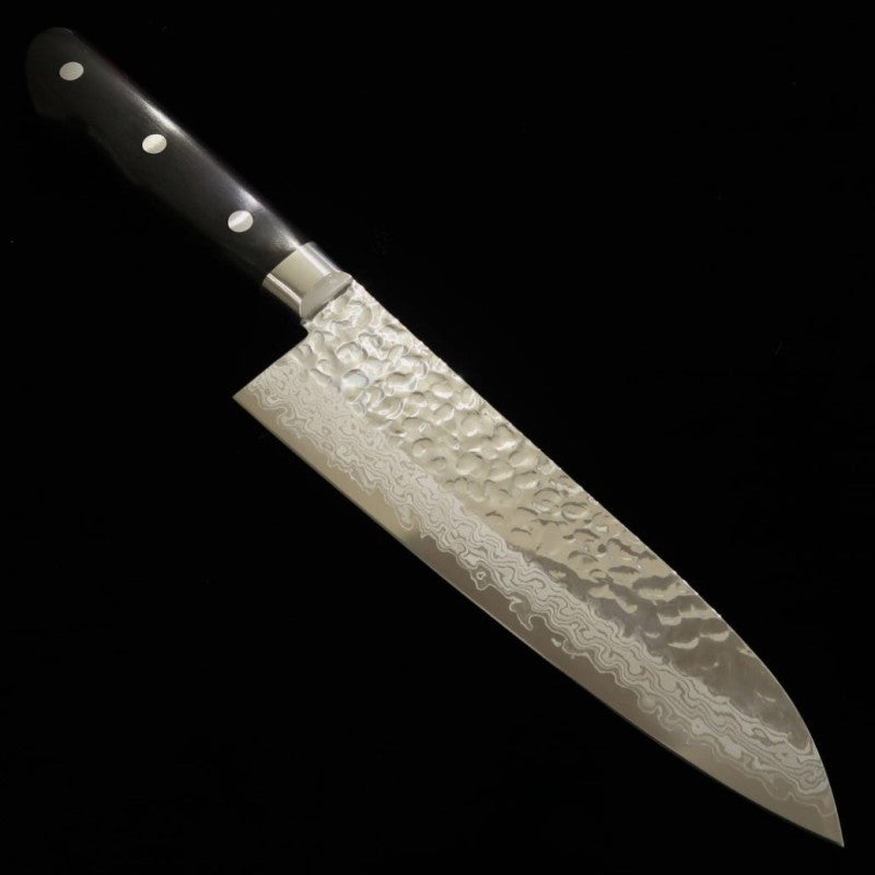 Miura Santoku acier inoxydable Damas 17 couches martelé manche en bois composite noir (180 mm)
