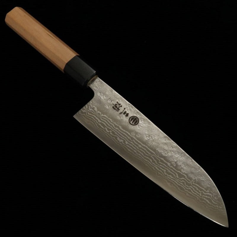MIURA Santoku 440C Finition satinée Damas Manche octogonal en cerisier (165mm)