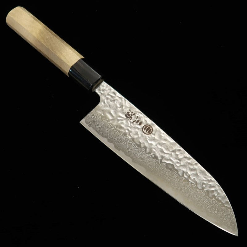 MIURA Santoku AUS10 Damasco martillado mango octogonal de magnolia (165 mm)