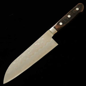 MIURA Santoku knife, Ginsan, Nashiji finish, dark brown plywood handle (165mm)