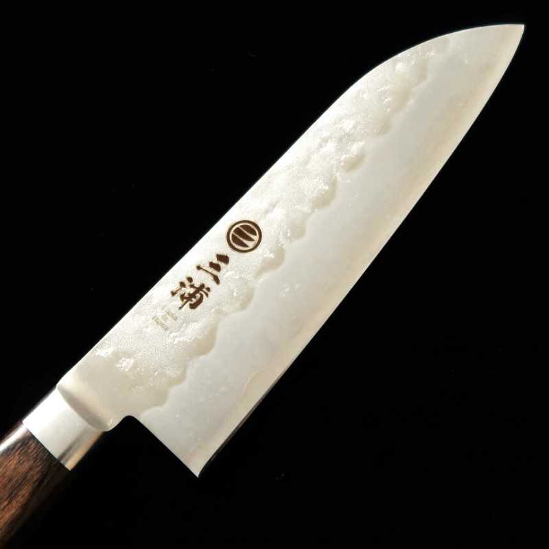 MIURA Santoku knife, Ginsan, Nashiji finish, dark brown plywood handle (165mm)