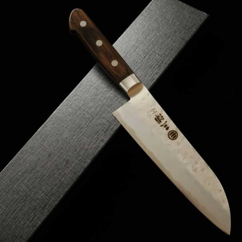 MIURA Santoku knife, Ginsan, Nashiji finish, dark brown plywood handle (165mm)