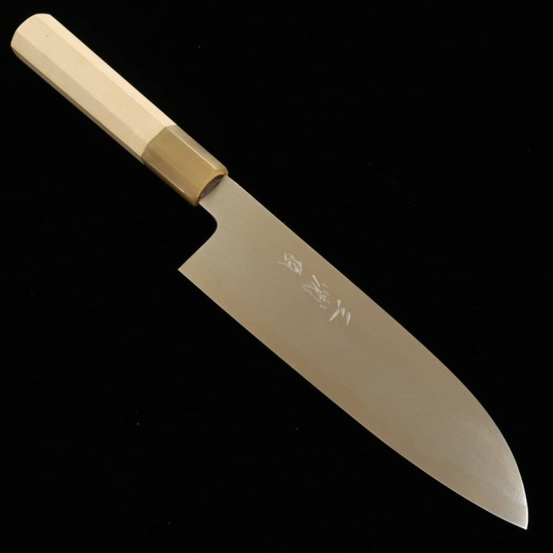 MIURA Itadaki, Tanaka Giichi, santoku, Shirogami n°2, finition hairline, manche octogonal en magnolia (180 mm)