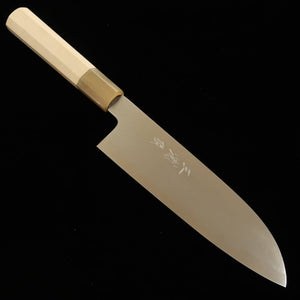 MIURA Santoku Itadaki Shirogami No.2 Hairline Finish Magnolia Octagonal Handle (180mm)