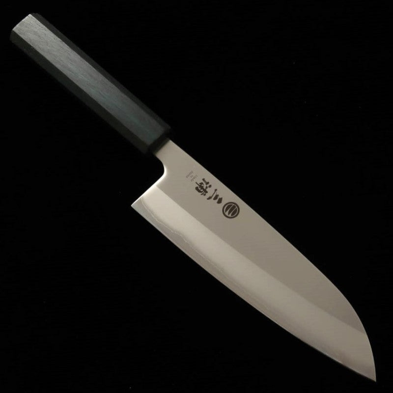 MIURA, Santoku, Acier blanc n°1, manche octogonal en chêne indigo (165mm)