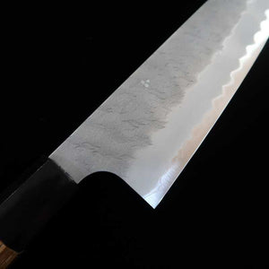 Nigara Hamono Acier Bleu Super poli martelé Santoku manche en teck (180 mm)