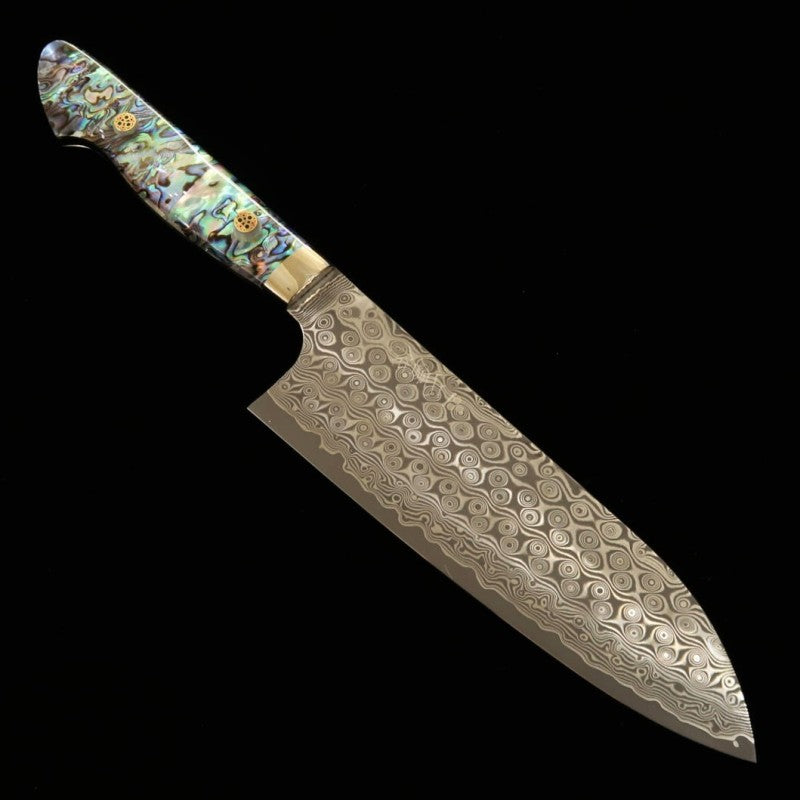 NITOU Hamono NIGARA santoku SG2 patrón oscuro Damasco mango con incrustaciones de nácar (180 mm)