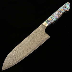 NIGARA Santoku SG2 motif sombre Damas, manche incrusté de nacre (180 mm)
