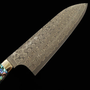 NIGARA Santoku SG2 motif sombre Damas, manche incrusté de nacre (180 mm)