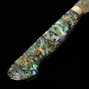 NIGARA Santoku SG2 motif sombre Damas, manche incrusté de nacre (180 mm)
