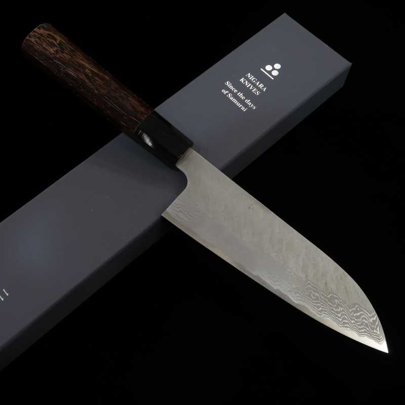 二唐刃物鍛造所 NIGARA VG10 槌目ダマスカス 三徳 ウェンジ柄 (180mm)