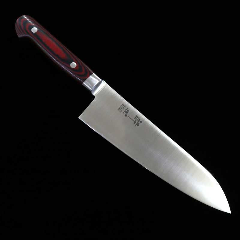Santoku SUISIN INOX PREMIUM acero sueco mango de Micarta Rojo/Negro (180mm)