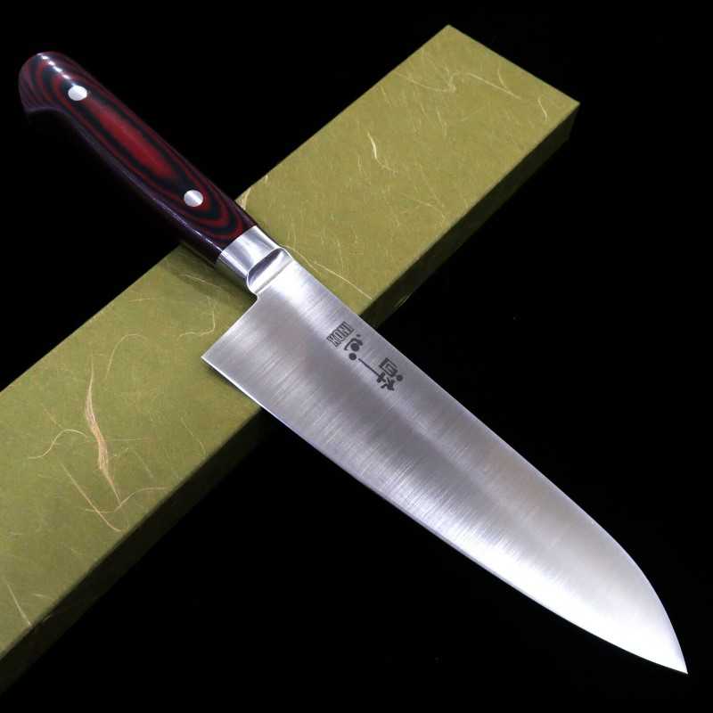 Santoku SUISIN INOX PREMIUM acero sueco mango de Micarta Rojo/Negro (180mm)