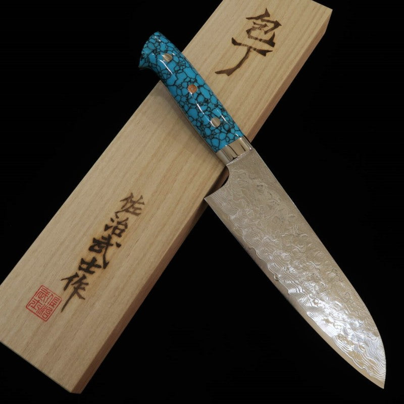 SAJI TAKESHI R2 Santoku acabado diamante, turquesa azul (180mm)