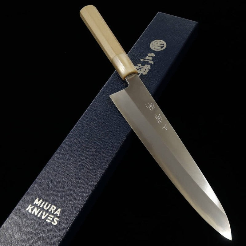 三浦佩 MiuraObidama  片刃牛刀 銀紙三号 霞仕上げ  (240mm)