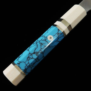 MIURA Obidama, Gyuto à simple biseau, acier Gin-san n°3, manche custom turquoise (240mm)