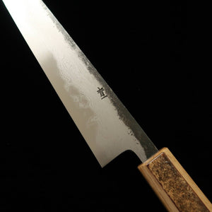 HADO Sujihiki, acier bleu n°1, finition kuro-uchi, damas, manche en écorce de cerisier marbrée (240/270 mm)