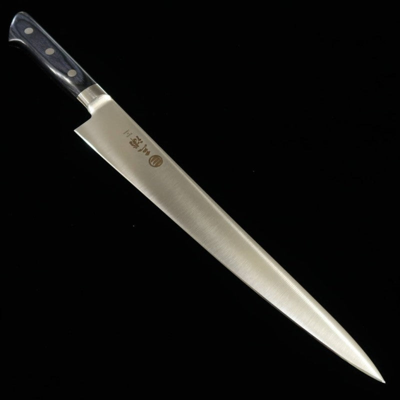 Sujihiki MIURA inox AUS8 com cabo de madeira compensada azul (240/270mm)
