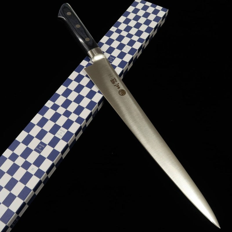 Sujihiki MIURA inox AUS8 com cabo de madeira compensada azul (240/270mm)