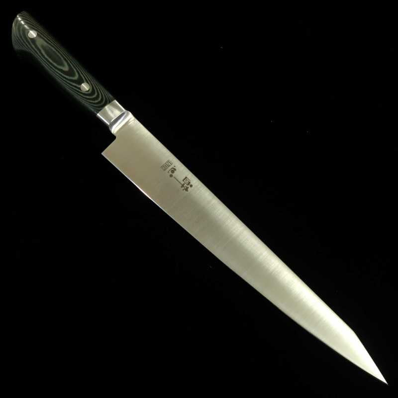 SUISIN INOX PREMIUM Cuchillo sujihiki Mango de micarta verde/negro (240/270 mm)
