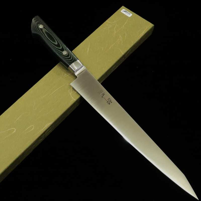 SUISIN INOX PREMIUM Cuchillo sujihiki Mango de micarta verde/negro (240/270 mm)